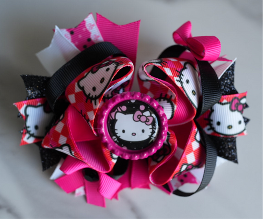 Kitty cartoon boutique hair bow  Diva bow