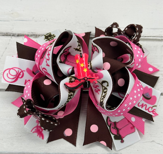 Girls cowboy boots grosgrain hair bow