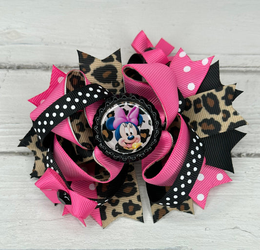 Grosgrain leopard print mouse hair bow