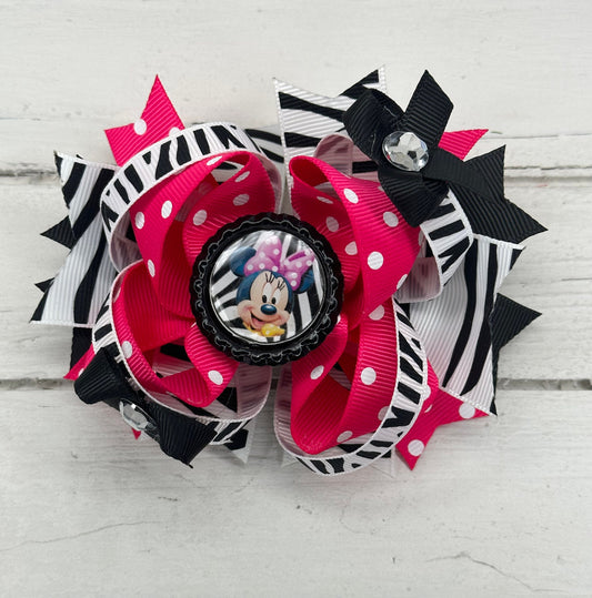 Zebra print mouse inspired boutique hair bow