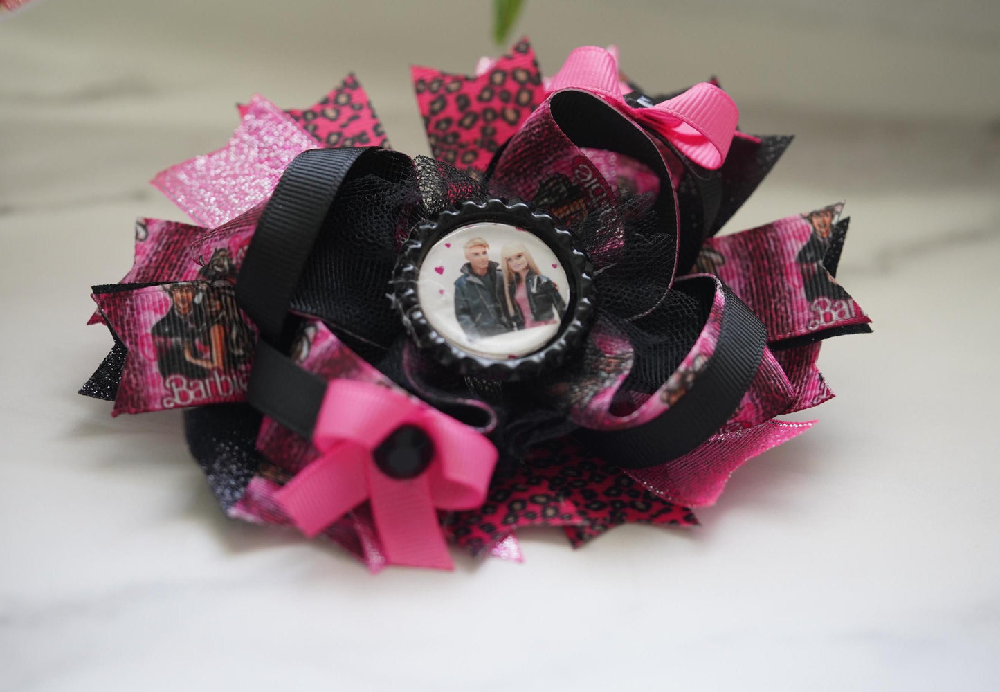 Barbie and Ken inspired crossgrain hair bow for girls