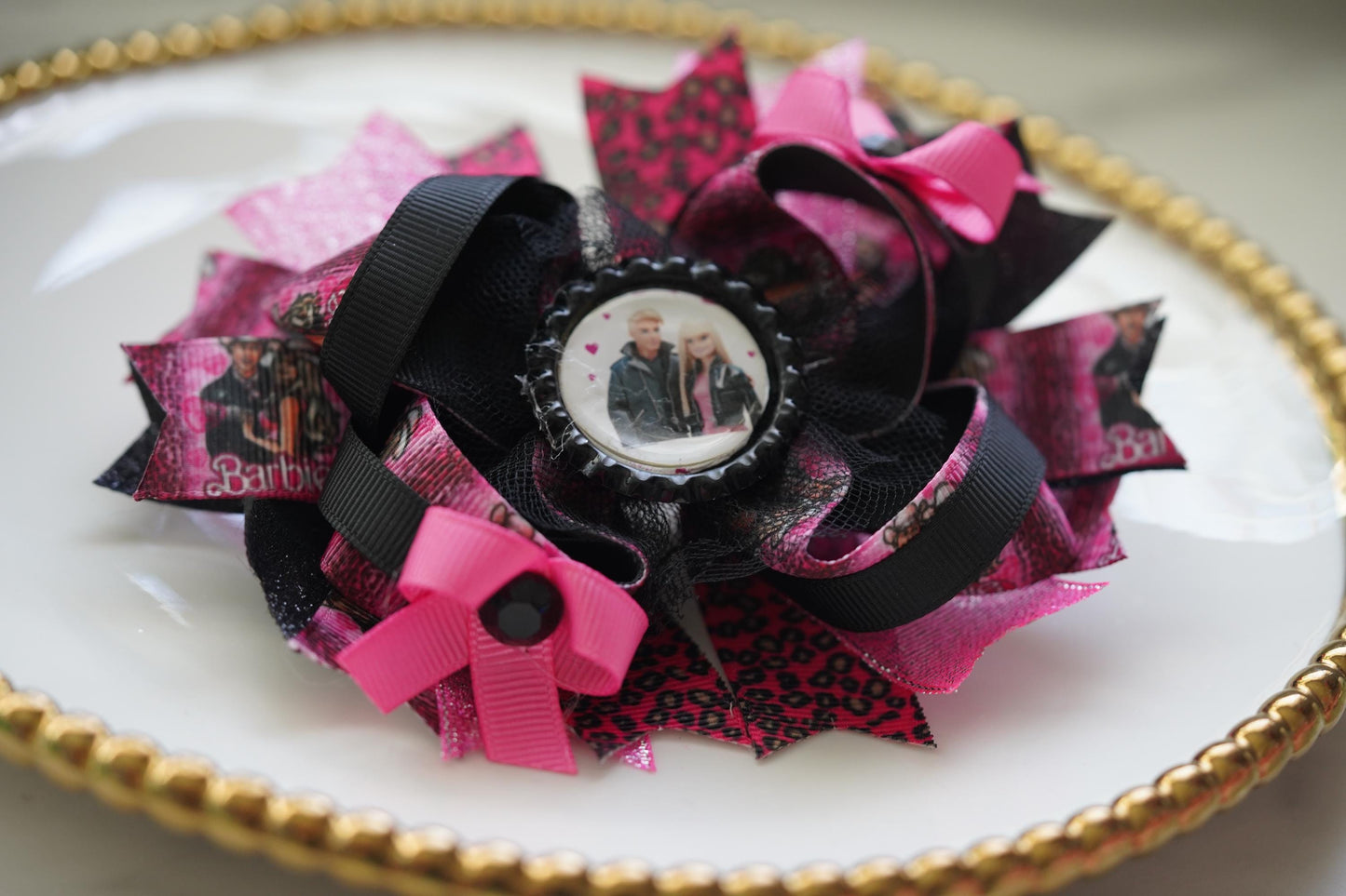 Barbie and Ken inspired crossgrain hair bow for girls