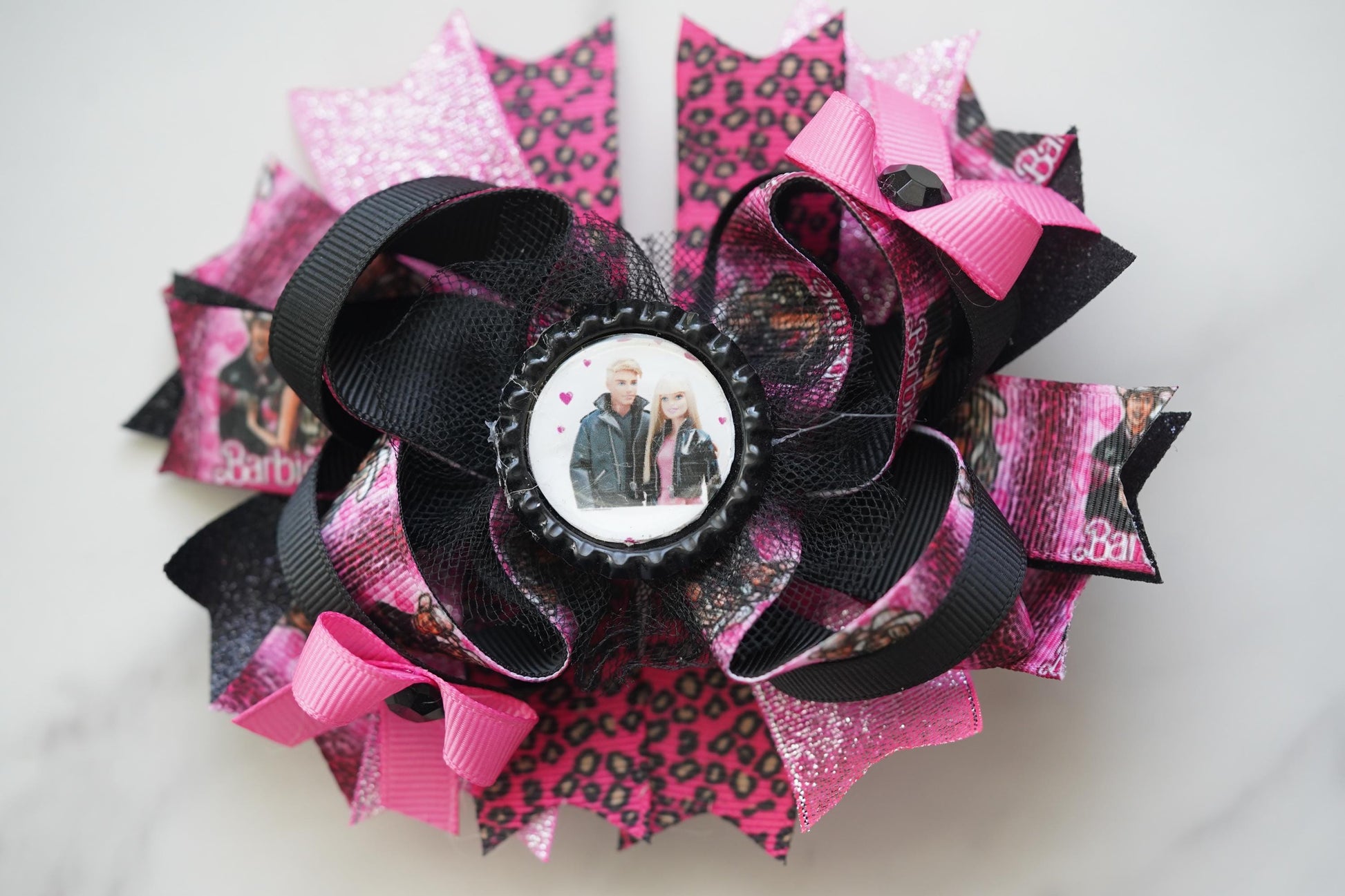 Barbie and Ken inspired crossgrain hair bow for girls