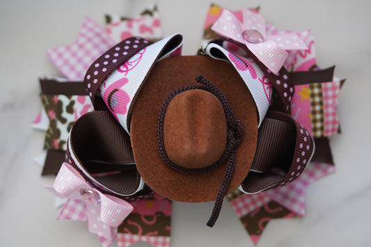 Cowboy hat grosgrain hair bow